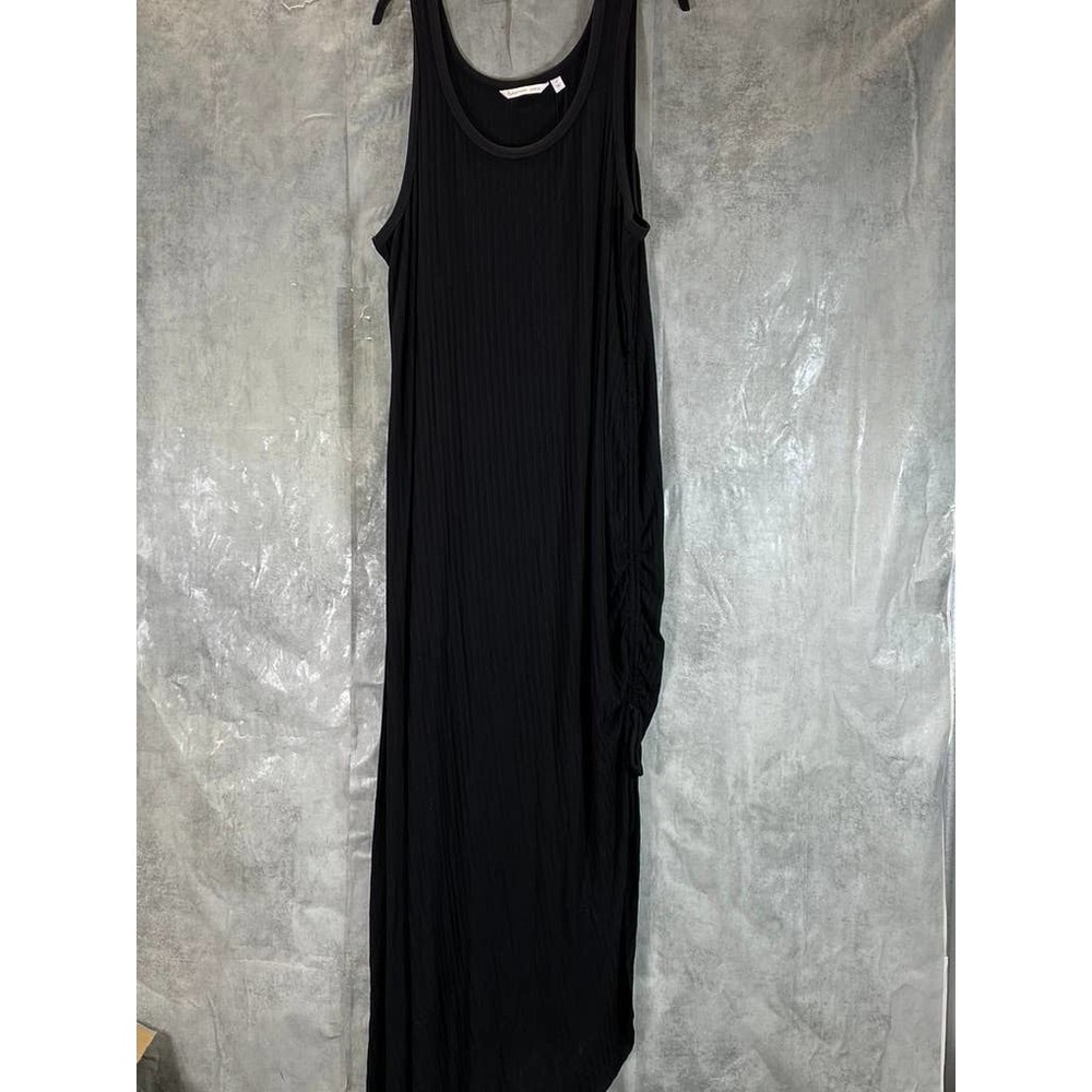 Calvin Klein Jeans Women's Plus Black Ribbed Side-Ruched Midi Tank Dress SZ 3X